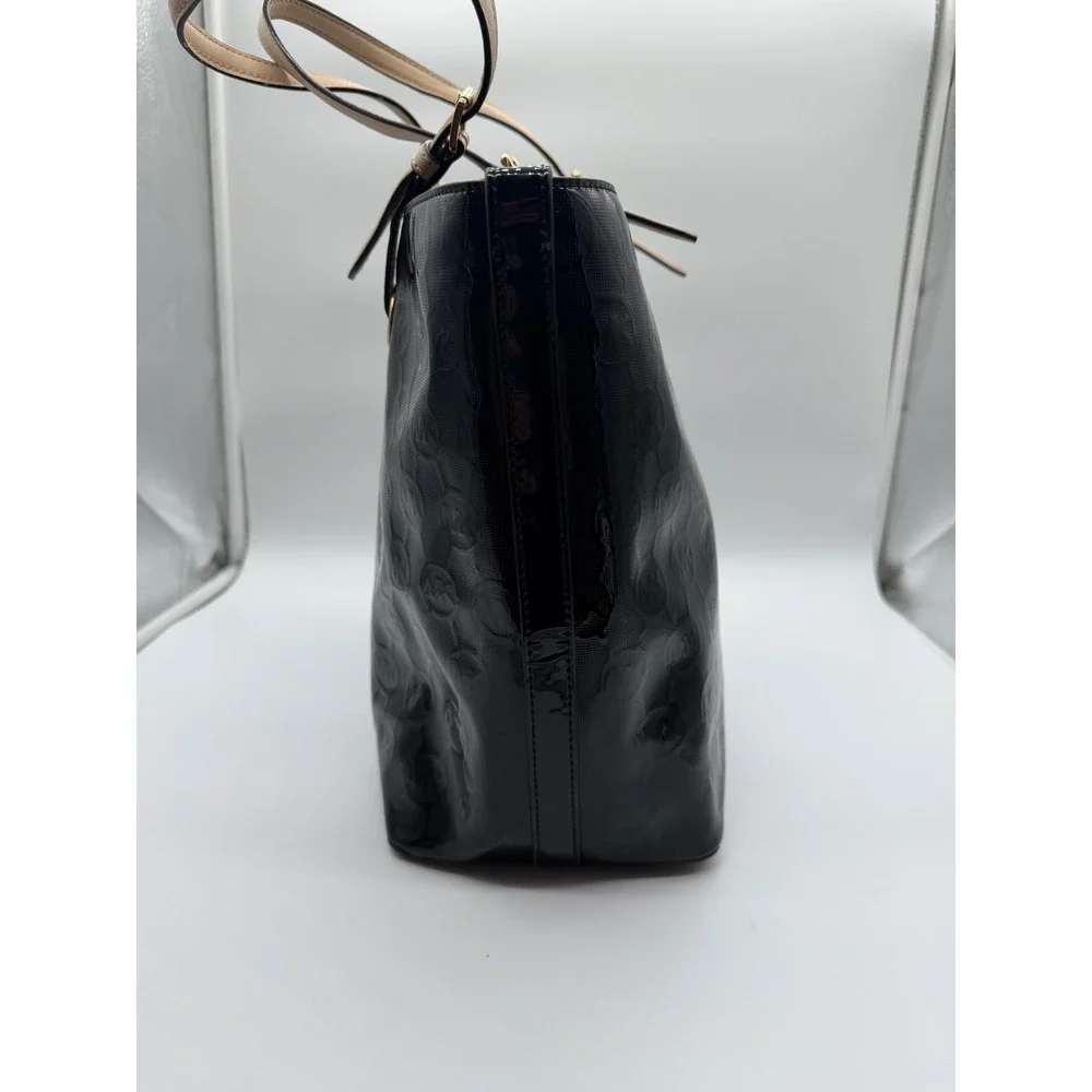 Michael Kors Black Patent Leather Monogram Tote Bag Gold‎ Hardware